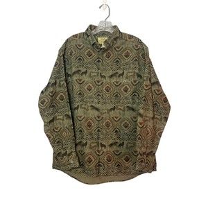 Cabelas Chamois Shirt Mens Medium Southwest Aztec Pattern Deerskin Soft Flannel